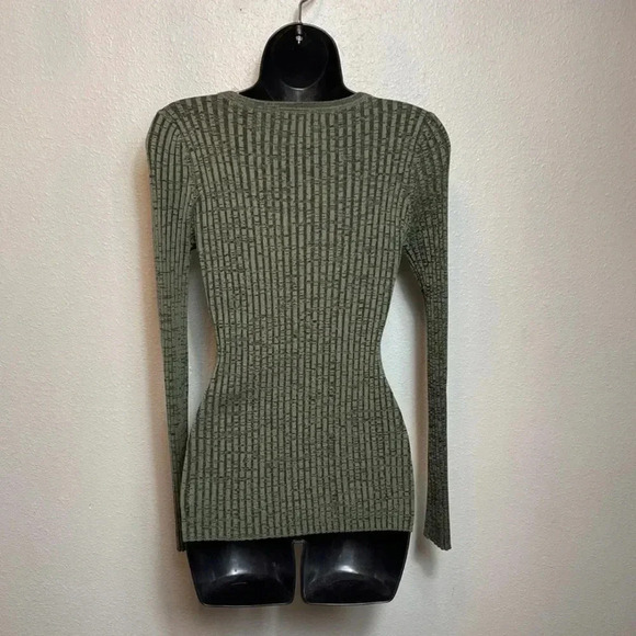 ARIZONA Jean Co. Sweater Women’s Green Lace up Collar Ribbed Knit Pullover - Picture 3 of 6